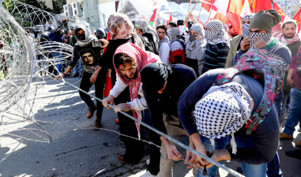 Lebanese security forces pepper spray demonstrators outside US Embassy